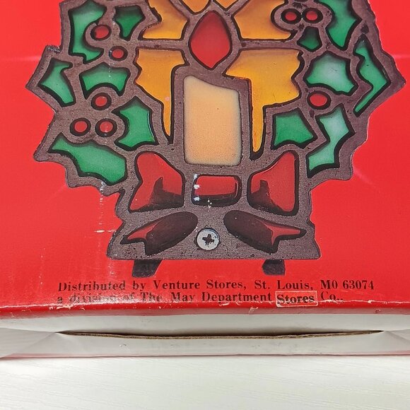 VTG Cast Iron Tiffany Style Tea Light Candle Holder 70s Christmas Stained Glass - Picture 7 of 14